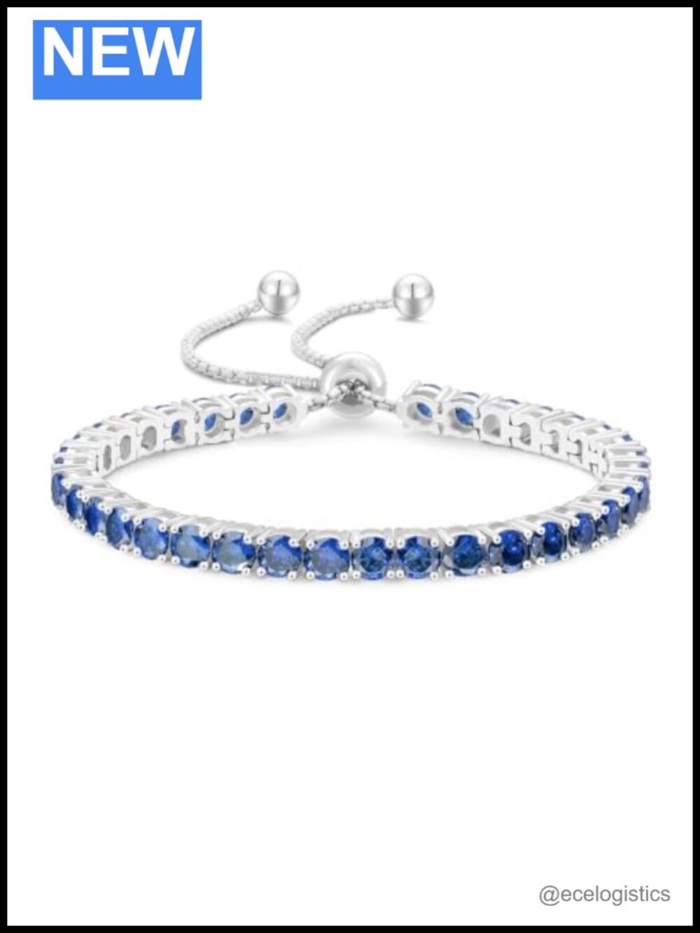 14K White Gold Plated Sapphire Tennis Bracelet September Birthstone Adjustable